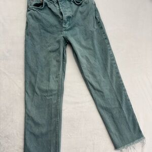 Zara Women 2 Straight Leg Jeans Light Wash Raw Hem Y2K Minimal Denim Faded 90s